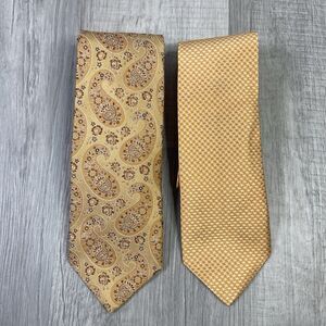 ERMENEGILDO ZEGNA Tie Lot of 2 Gold Orange Paisley STYLE 100% Silk Italy RARE